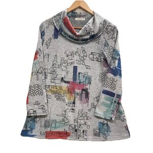 Jess & Jane Womens Size Small 3/4 Sleeve Soft Artsy Manhattan NYC Cowl Neck Top